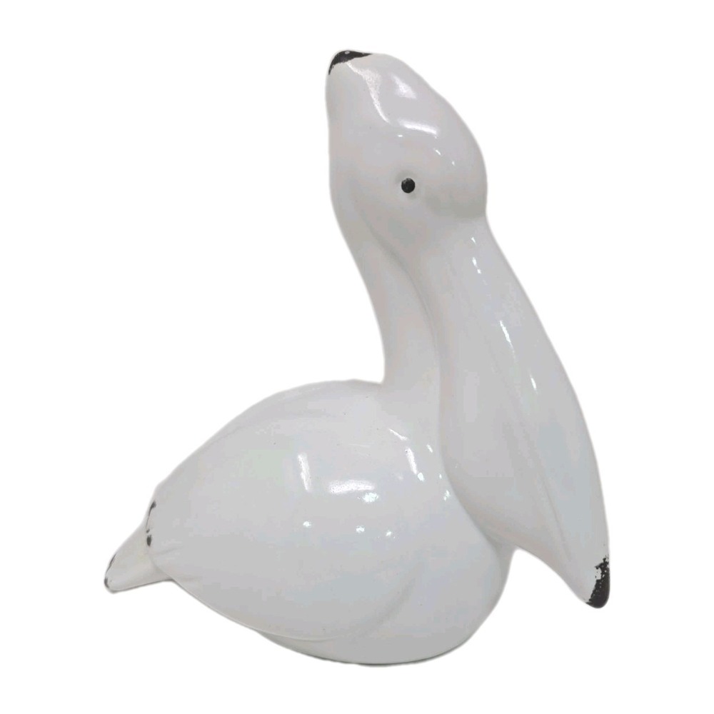 Ceramic Pelican Figurine White Statue Beach‎ House Distressed Decor Coastal U251
